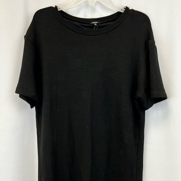Monrow Womens T Shirt Dress Solid Black Crew Neck Short Sleeve Ribbed Knit S New - Picture 2 of 12